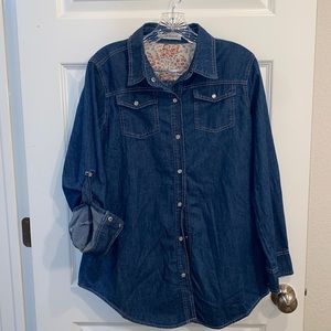 VINTAGE Paper Racine Sz L Denim Blue Jean Top Long Sleeve  Button Down Shirt